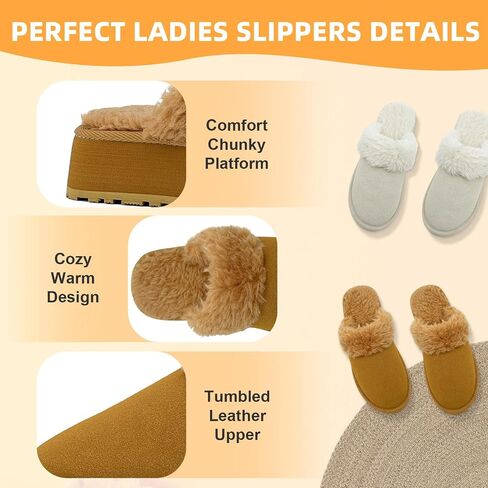 Fuzzy House Slippers for Women Indoor Outdoor Mens Ladies Platform Memory Foam Comfy House Shoes Fluffy Warm Cozy Bedroom Clogs in Saudi Arabia