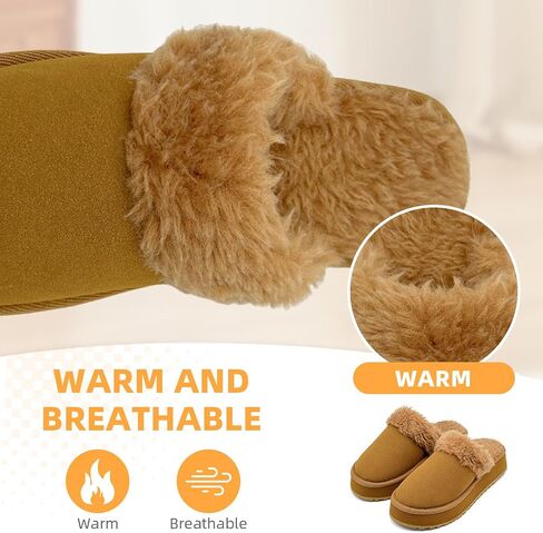 Fuzzy House Slippers for Women Indoor Outdoor Mens Ladies Platform Memory Foam Comfy House Shoes Fluffy Warm Cozy Bedroom Clogs in Saudi Arabia