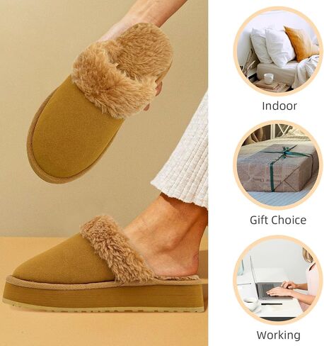 Fuzzy House Slippers for Women Indoor Outdoor Mens Ladies Platform Memory Foam Comfy House Shoes Fluffy Warm Cozy Bedroom Clogs in Saudi Arabia