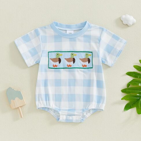 Infant Baby Boy Mallard Duck Clothes Summer Short Sleeve Romper One Piece Newborn Country Boy Farm Outfit in Kuwait
