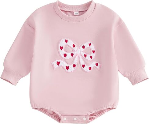 Valentines Baby Girl Outfit Bow Love Embroidery Long Sleeve Bubble Sweatshirt Romper Cute Fall Winter Clothes in Saudi Arabia