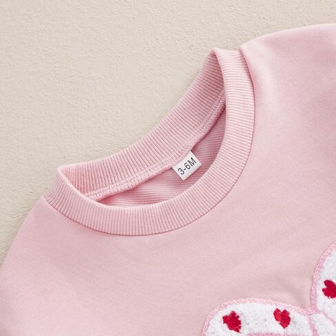 Valentines Baby Girl Outfit Bow Love Embroidery Long Sleeve Bubble Sweatshirt Romper Cute Fall Winter Clothes in Saudi Arabia