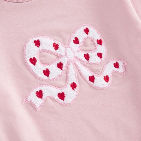 Valentines Baby Girl Outfit Bow Love Embroidery Long Sleeve Bubble Sweatshirt Romper Cute Fall Winter Clothes in Saudi Arabia