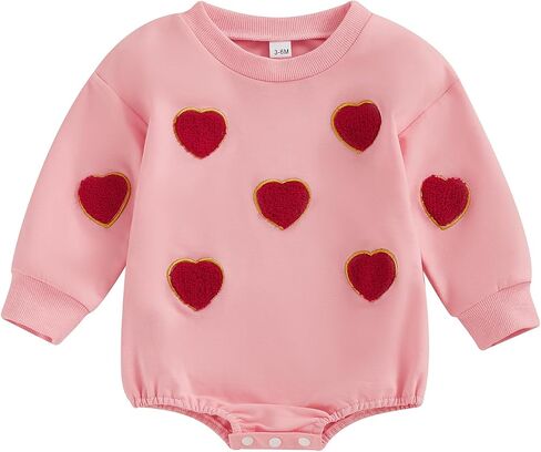 Valentines Baby Girl Outfit Bow Love Embroidery Long Sleeve Bubble Sweatshirt Romper Cute Fall Winter Clothes in Saudi Arabia