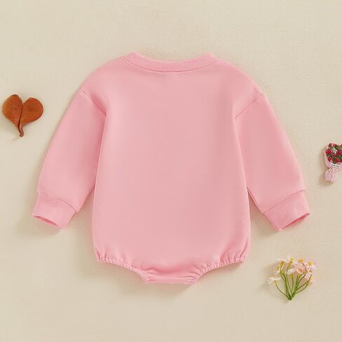 Valentines Baby Girl Outfit Bow Love Embroidery Long Sleeve Bubble Sweatshirt Romper Cute Fall Winter Clothes in Saudi Arabia