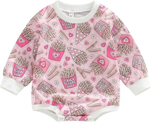 Kosusanill Baby Girls Sweatshirt Romper Newborn Nevant Long Sleeve Bubble Sweater Pullover Top Valentines Day Outfit in Saudi Arabia