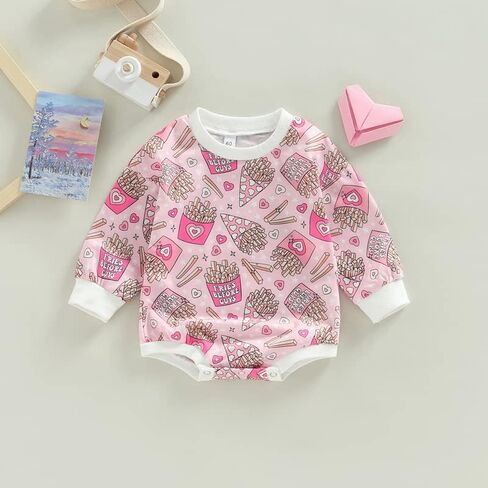 Kosusanill Baby Girls Sweatshirt Romper Newborn Nevant Long Sleeve Bubble Sweater Pullover Top Valentines Day Outfit in Saudi Arabia