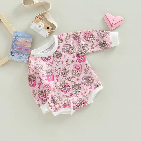 Kosusanill Baby Girls Sweatshirt Romper Newborn Nevant Long Sleeve Bubble Sweater Pullover Top Valentines Day Outfit in Saudi Arabia