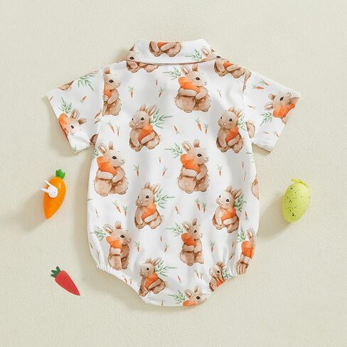 Karuedoo حديثي الولادة Baby Boy Easter Easter Dress Dress Suituit Bodysuit مع Bowtie Button أسفل الأكمام القصير Romper One Point One in Kuwait