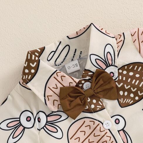 Karuedoo Newborn Baby Boy Easter Outfit Dress Shirt Bodysuit with Bowtie Button Down Short Sleeve Romper One-Piece Outfit in Kuwait