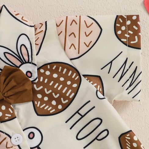 Karuedoo Newborn Baby Boy Easter Outfit Dress Shirt Bodysuit with Bowtie Button Down Short Sleeve Romper One-Piece Outfit in Kuwait