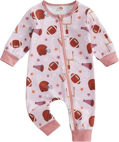 Aopwsrlyi Infant Baby Boy Football Outfit One Piece Long Sleeve Zipper Jumpsuit Newborn Boy Game Day Football Bodysuit in Saudi Arabia