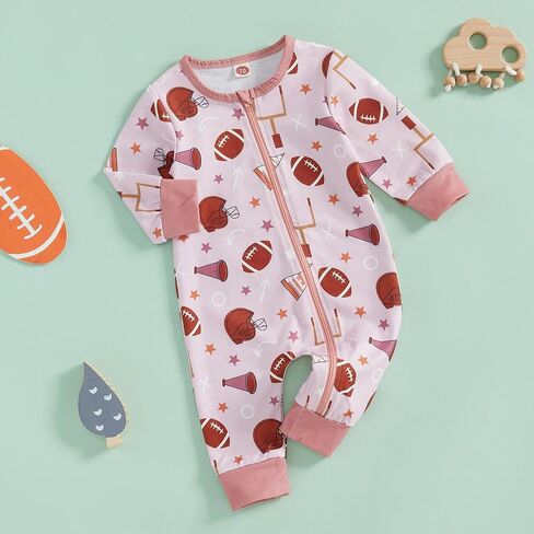 Aopwsrlyi Infant Baby Boy Football Outfit One Piece Long Sleeve Zipper Jumpsuit Newborn Boy Game Day Football Bodysuit in Saudi Arabia