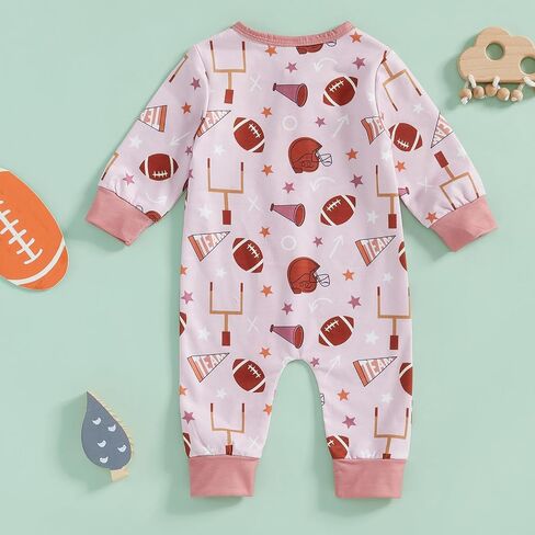 Aopwsrlyi Infant Baby Boy Football Outfit One Piece Long Sleeve Zipper Jumpsuit Newborn Boy Game Day Football Bodysuit in Saudi Arabia
