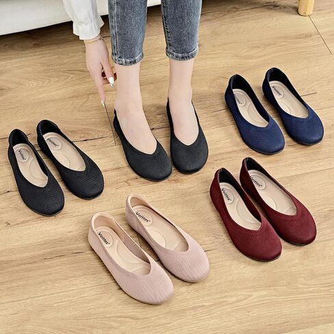 Veittes Women's Wide Width Flats Shoes, Ladies Fashion Comfortable Breathable Office Ballet Flats Shoes. in Saudi Arabia
