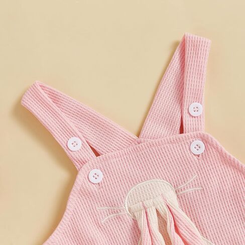 Newborn Baby Girl Easter Outfit Bunny Strap Romper Infant Baby Girl Rabbit Outfit Waffle Knit Onesie Clothes in Saudi Arabia