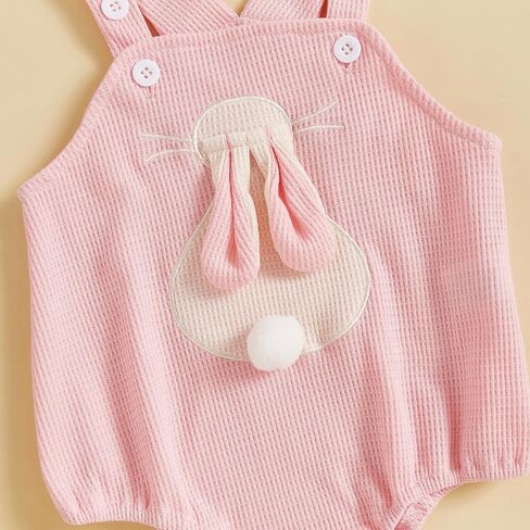 Newborn Baby Girl Easter Outfit Bunny Strap Romper Infant Baby Girl Rabbit Outfit Waffle Knit Onesie Clothes in Saudi Arabia