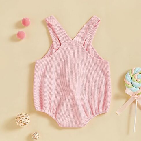 Newborn Baby Girl Easter Outfit Bunny Strap Romper Infant Baby Girl Rabbit Outfit Waffle Knit Onesie Clothes in Saudi Arabia