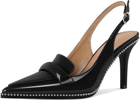 نساء Esvowido 3.5 "Slingback High Heel Pumps Stilettos أحذية إصبع القدم المدببة بالخرز تنزلق على مضخات أحذية براءة اختراع عالية الكعب للنساء in Kuwait
