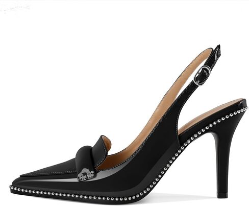 نساء Esvowido 3.5 "Slingback High Heel Pumps Stilettos أحذية إصبع القدم المدببة بالخرز تنزلق على مضخات أحذية براءة اختراع عالية الكعب للنساء in Kuwait