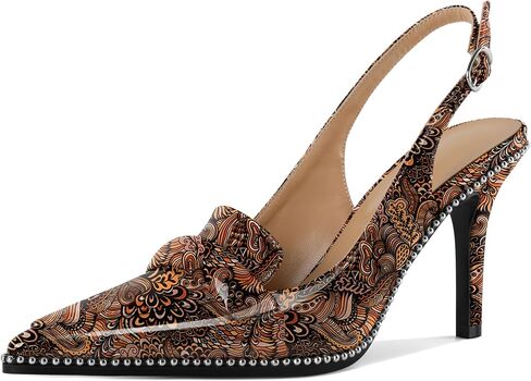 نساء Esvowido 3.5 "Slingback High Heel Pumps Stilettos أحذية إصبع القدم المدببة بالخرز تنزلق على مضخات أحذية براءة اختراع عالية الكعب للنساء in Kuwait