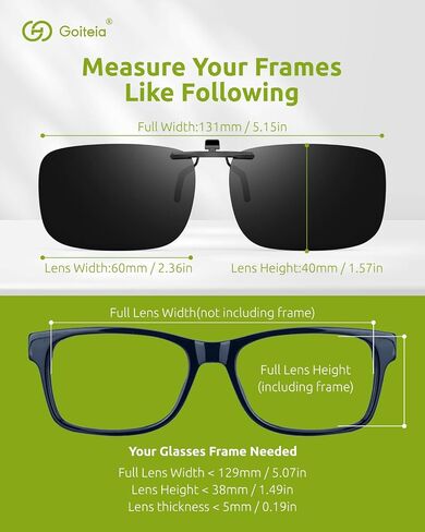 Goiteia Polarized Clip-On Sunglasses,Lightweight Rectangle Design Over Prescription Glasses,Non-Flip Up,Compact Fit in Kuwait