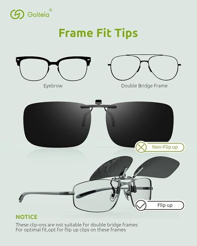Goiteia Polarized Clip-On Sunglasses,Lightweight Rectangle Design Over Prescription Glasses,Non-Flip Up,Compact Fit in Kuwait