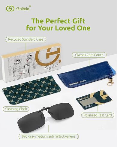 Goiteia Polarized Clip-On Sunglasses,Lightweight Rectangle Design Over Prescription Glasses,Non-Flip Up,Compact Fit in Kuwait