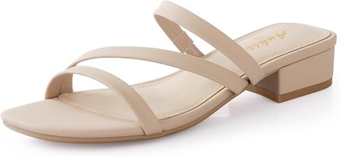 Ankis Black Nude White Strappy Heels Women 1 Inch Low Chunky Block Heel Heeled Sandals Square Open Toe Slip On Slides Mules in Saudi Arabia