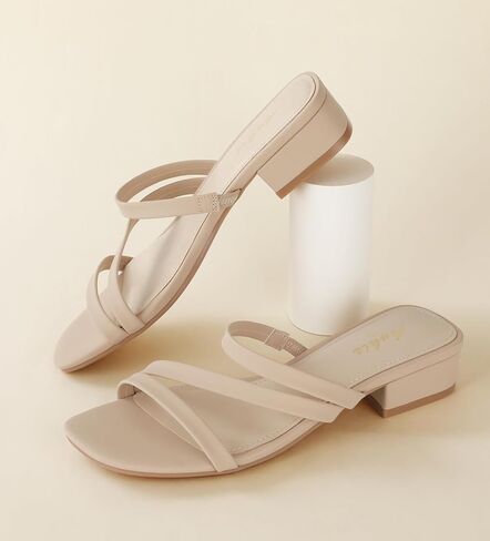 Ankis Black Nude White Strappy Heels Women 1 Inch Low Chunky Block Heel Heeled Sandals Square Open Toe Slip On Slides Mules in Saudi Arabia