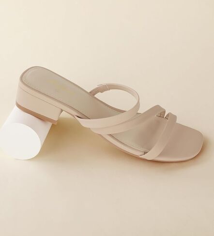 Ankis Black Nude White Strappy Heels Women 1 Inch Low Chunky Block Heel Heeled Sandals Square Open Toe Slip On Slides Mules in Saudi Arabia