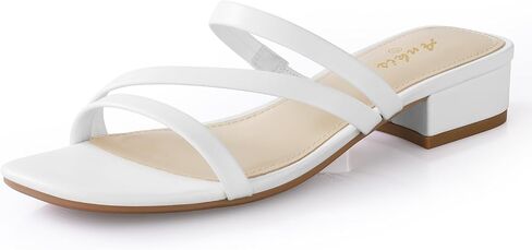 Ankis Black Nude White Strappy Heels Women 1 Inch Low Chunky Block Heel Heeled Sandals Square Open Toe Slip On Slides Mules in Saudi Arabia