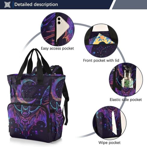 senya Diaper Bag Backpack, Neon Bat Crescent Multifunction Travel Bag for Moms Dads in Saudi Arabia