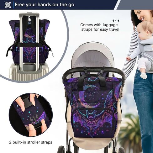 senya Diaper Bag Backpack, Neon Bat Crescent Multifunction Travel Bag for Moms Dads in Saudi Arabia