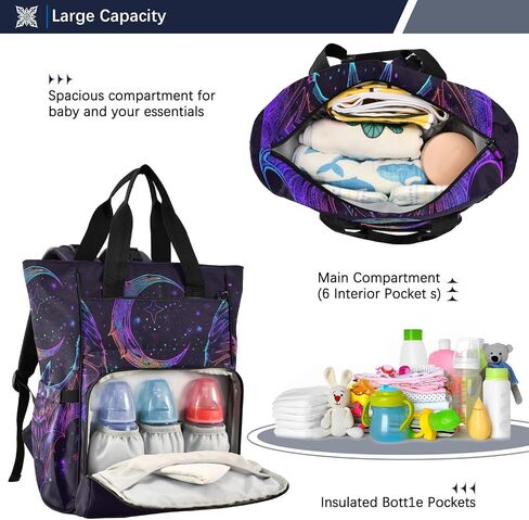 senya Diaper Bag Backpack, Neon Bat Crescent Multifunction Travel Bag for Moms Dads in Saudi Arabia