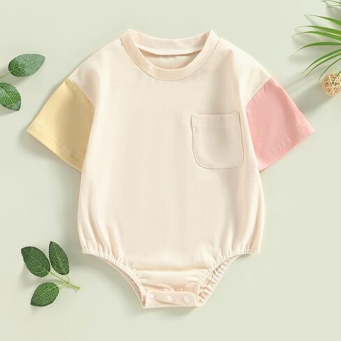 Kayotuas Baby Bubble Romper Infant Oversized Crewneck Tshirt Bodysuit Short Sleeve Color Block Shirt Tops Cute Summer Outfits in Saudi Arabia