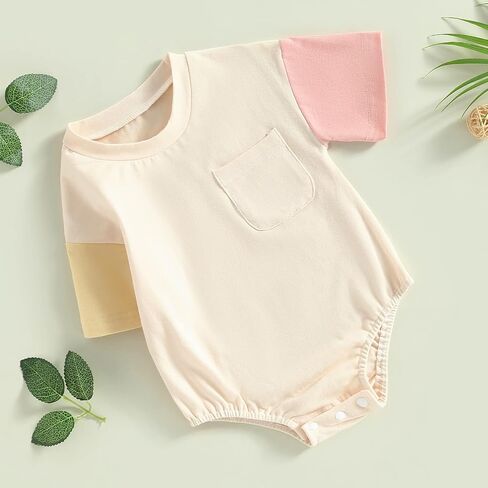 Kayotuas Baby Bubble Romper Infant Oversized Crewneck Tshirt Bodysuit Short Sleeve Color Block Shirt Tops Cute Summer Outfits in Saudi Arabia