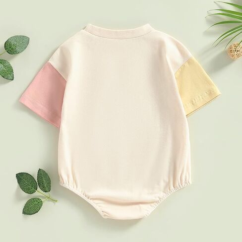 Kayotuas Baby Bubble Romper Infant Oversized Crewneck Tshirt Bodysuit Short Sleeve Color Block Shirt Tops Cute Summer Outfits in Saudi Arabia