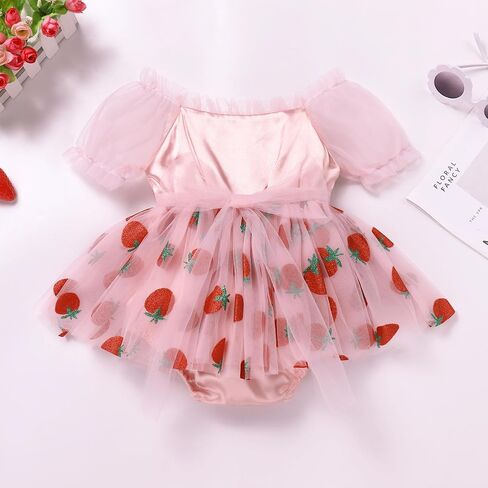 ODASDO Baby Girls First Birthday Outfit Square Neck Puff Short Sleeve Tutu Berry/Floral Romper Dress with Headband in Kuwait