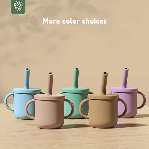 100% Silicone Baby Straw Cup, Baby and Toddler Training Cup with Lids and Non-Slip Handles, Silicone Training Cup with Straw, 5Oz Straw Training Cup, 6+ Months, Blue Baby Straw Cup in Saudi Arabia