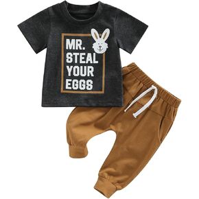 Baby Boy Easter Outfit Letter Rabbit Printed T-shirt Short Sleeve Top Pants My First Easter Baby Boy Outfit