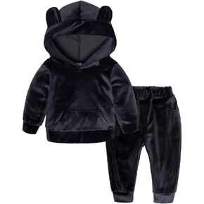 Kids Tales Baby Boys Girls Velvet Sweatsuit Cute Ear Hooded Fleece Pullover and Pants Outfits Set