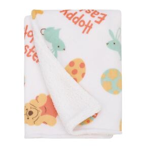 NoJo Disney Winnie The Pooh Aqua, Tan, Red, and White Hoppy Easter Super Soft Sherpa Baby Blanket