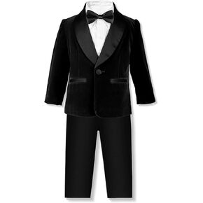 SANGTREE Boys Shawl Tuxedo Suit Velvet Set Gentleman Wedding Outfit, 3 Months - 14 Years