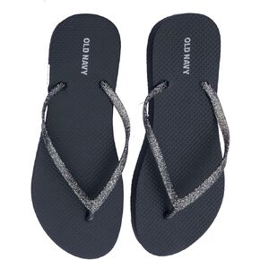 Old Navy Women Beach Summer Casual Flip Flop Sandals (7 Black Glitter)