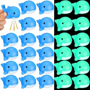 30 Pcs Whale Rubber Bath Toys Glow in The Dark for Beach Pool Shower Play Floating Mini Sea Animal Toys Blue Squeezable Squeak Toys for Favors Carnival Decoration