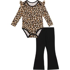 Baby Girls Bodysuit Set-Viscose Made from Bamboo, Long Sleeve Clothing Top Soft Pants Clothes Set Ruffle Outfits