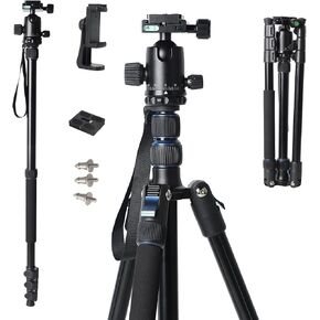 71" Camera Tripod Lightweight Foldable Aluminum Tripod & Monopod with 360° Ball Head Payload 33lbs, Adjustable Height Tripod Professional Travel Tripod for DSLR Camera Shooting Smartphone
