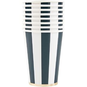 Navy Blue Cabana Stripe Party Cups | Disposable Cups for Holidays, 4th of July Celebration, Happy Birthday Decorations | Premium Party Supplies Decorations, Pack of 8, 12oz