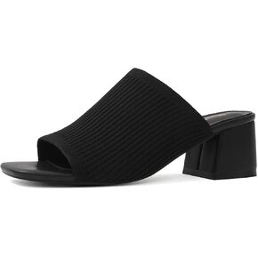LACUONE Heeled Sandals For Women Square Open Toe Heeled Mules Block Low Heel Slip On Slides
